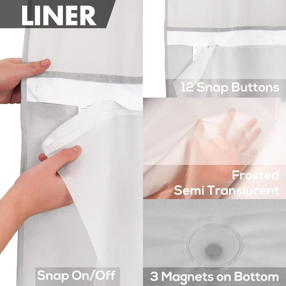 River Dream No Hook Slub Textured Shower Curtain PEVA Liner 71